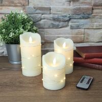 Arum Lighting – Lot de 3 bougies LED en cire véritable – Flamme vacillante – Télécommande – Hauteur 10-12,5-15 cm – Lumière jaune orangé
