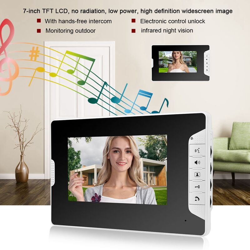 Sonnette Interphone Video avec 7 LCD Moniteur, Caméra de Surveillance  Extérieur Imperméable avec Vision Nocturne IR, Interphone Filaire Sonnette