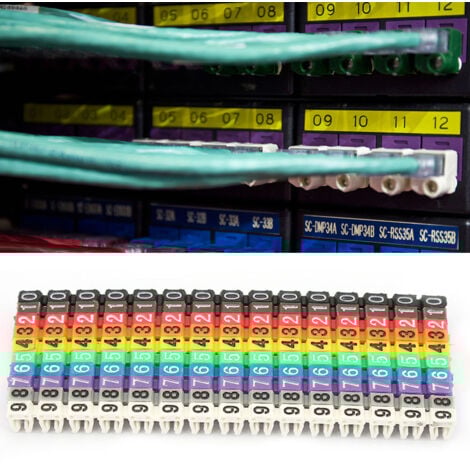 SJLERST Repère Fil Electrique Marqueur de Câble de 09 Numéro Repère Clips de Fil Numérique en Plastique Étiquette du Tube de Fil de Câble Colorés (150 pièces 1,5 mm²)