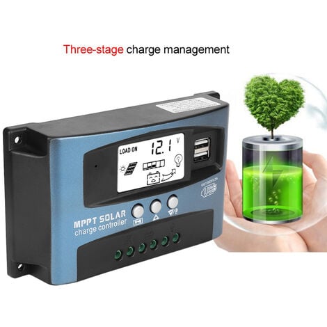 SJLERST Contrôleur de Charge Solaire MPPT 100A, Régulateur de Batterie Intelligent de Contrôleur de Regulateur Panneau Solaire USB 12V 24V avec écran LCD