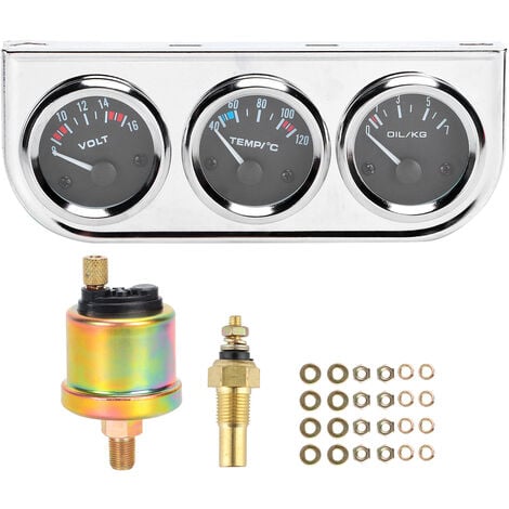 SJLERST M10x1 52mm 3 en 1, Jauge de voiture Température de l'eau ＋ Pression d'huile ＋ Instrument combiné de tension pour modification auto
