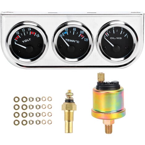 SJLERST M10x1 52mm 3 en 1, Jauge de voiture Température de l'eau ＋ Pression d'huile ＋ Instrument combiné de tension pour modification auto