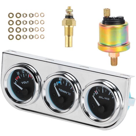 SJLERST M10x1 52mm 3 en 1, Jauge de voiture Température de l'eau ＋ Pression d'huile ＋ Instrument combiné de tension pour modification auto