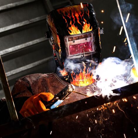 SJLERST Masque de soudage crâne à mise au point variable sombre avec filtre LCD à assombrissement automatique pour soudeur ARC TIG MIG Grind