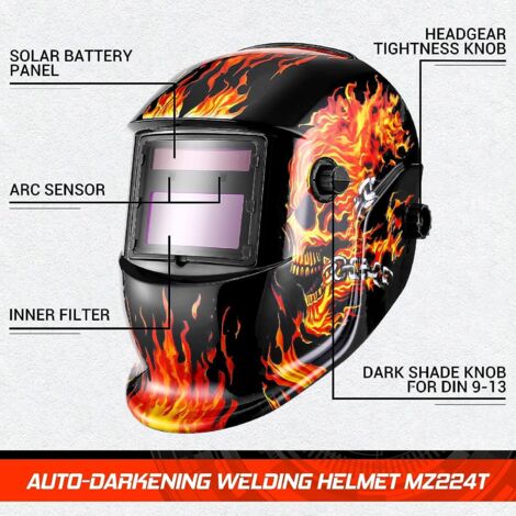 SJLERST Masque de soudage crâne à mise au point variable sombre avec filtre LCD à assombrissement automatique pour soudeur ARC TIG MIG Grind