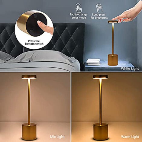 SJLERST lampe de table sans fil rechargeable usb, Lampes de table sans filpour chevet, camping, interieur, exterieur, terrasse, restaurant,noir Lampe de chevet