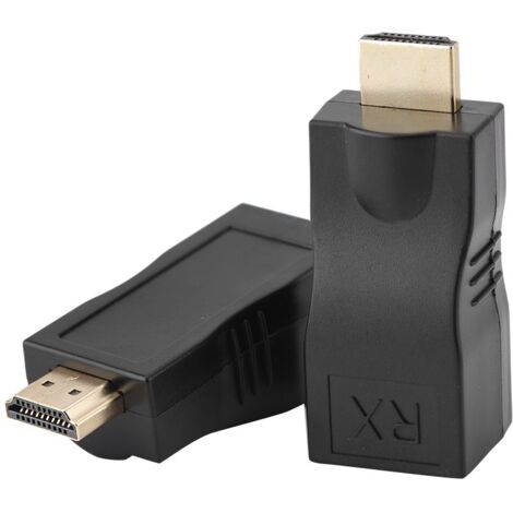 SJLERST Câble d'extension réseau RJ45 vers HDMI 1.4, 30 m sur LAN Ethernet 5e / 6 Cat. Prise en Charge du convertisseur RJ45 HDMI Cat 3D 4K pour PS3 HDTV HDPC STB