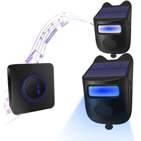 Sjlerst – Détecteur de mouvement solaire sans fil – Portée 200-300m – Angle de détection 120° – 38 sonneries personnalisables – Étanchéité IP60