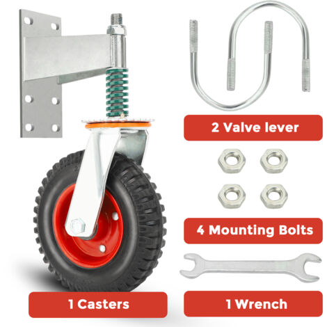 SJLERST Roue de Portail Robuste 200mm pour portail en métal Capacité 275 kg Ressort rotatif à 360 ° Absorbe les chocs Heavy Duty Castors Outil d'installation inclus -Rouge (1/5)