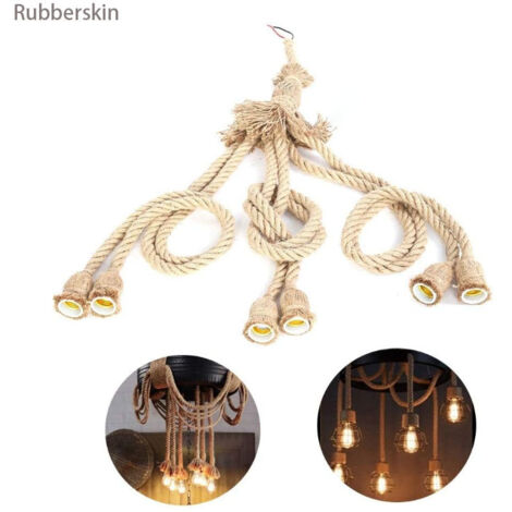 Sjlerst – Suspension en corde de chanvre 6 cordes de 1m – Douille E27 pour ampoule rétro – Lampe décorative vintage pour intérieur