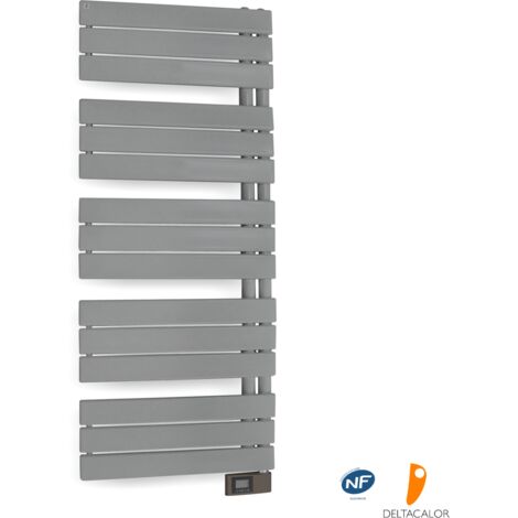 Deltacalor – Sèche-serviettes électrique asymétrique 750W – Design lames plates – Thermostat digital avec programmation hebdomadaire – Pour espaces jusqu’à 9 m²