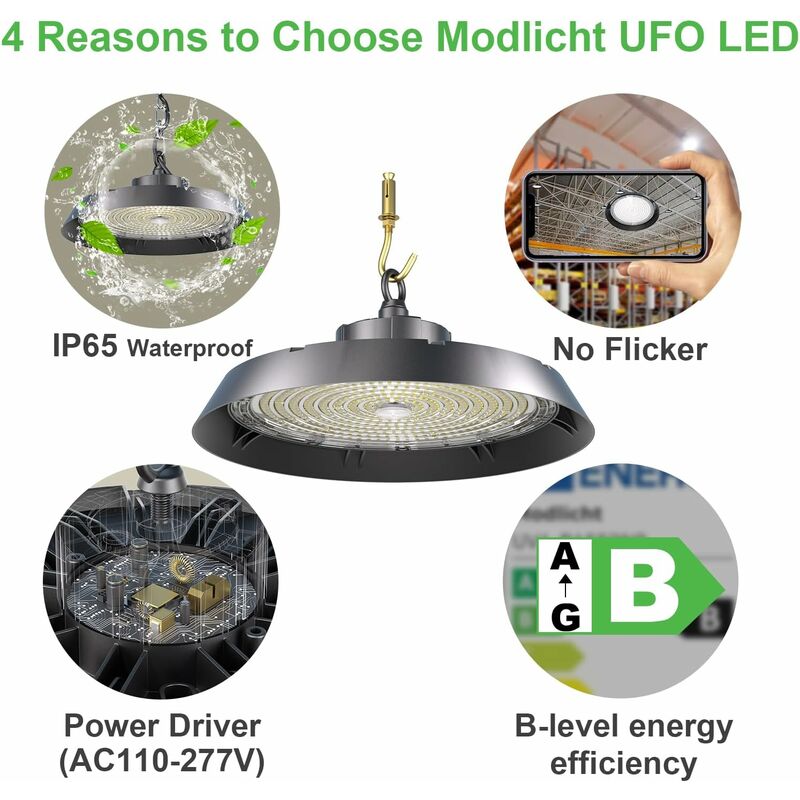 Projecteur LED Industriel 150W 22500LM - IP65, Gradable 90/120/150W, Pour Atelier, Garage, Entrepôt - 3