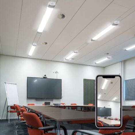 Modlicht Néon LED 60CM Réglette LED Connectée 18W 1980Lumen Blanc Froid 5000K Tube Néon, IP65 Imperméable Luminaire Plafonnier pour Atelier, Garage, Sous Sol, Bureau, Grand Magasin, Blanc