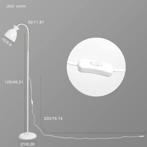 Anten Giraffe Lampadaire Sur Pied Pivotant Blanc E27 Hauteur 159CM, Lampe Sur Pied De Salon Chambre Lampadaire rétro en métal Sans Ampoules