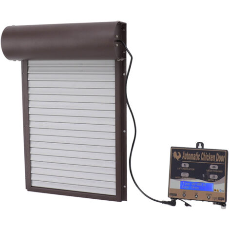 Jeffergarden Ouvre-porte automatique de poulailler à énergie solaire avec minuterie de capteur de lumière et télécommande Marron