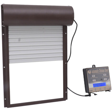 Jeffergarden Ouvre-porte automatique de poulailler à énergie solaire avec minuterie de capteur de lumière et télécommande Marron