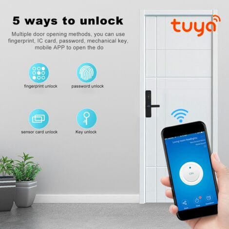 Jeffergarden Serrure de Porte Intelligente, Serrure Porte De Sécurité électronique Wifi Avec Clé Mécanique Pour Fonction Tuya écran Tactile Empreinte Digitale Mot Passe IC Carte APP, Stable et Fiable