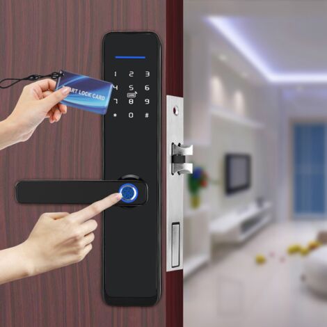 Jeffergarden Serrure de Porte Intelligente, Serrure Porte De Sécurité électronique Wifi Avec Clé Mécanique Pour Fonction Tuya écran Tactile Empreinte Digitale Mot Passe IC Carte APP, Stable et Fiable