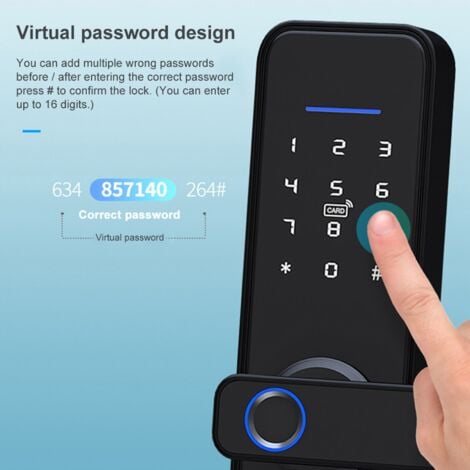 Jeffergarden Serrure de Porte Intelligente, Serrure Porte De Sécurité électronique Wifi Avec Clé Mécanique Pour Fonction Tuya écran Tactile Empreinte Digitale Mot Passe IC Carte APP, Stable et Fiable