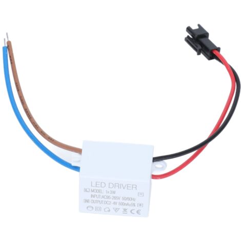 Jeffergarden 500mA 1X3W LED Driver Alimentation Driver Connecteur Lampe LED Transformateur Entrée AC95‑265V Sortie 2‑4VDC