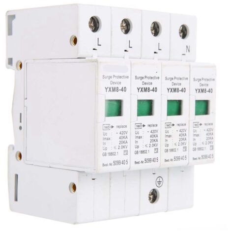 House Surge Protector 4P 40KA DIN Rail Mount - Thunder & Lightning Arrester Device For Home Electrical Protection