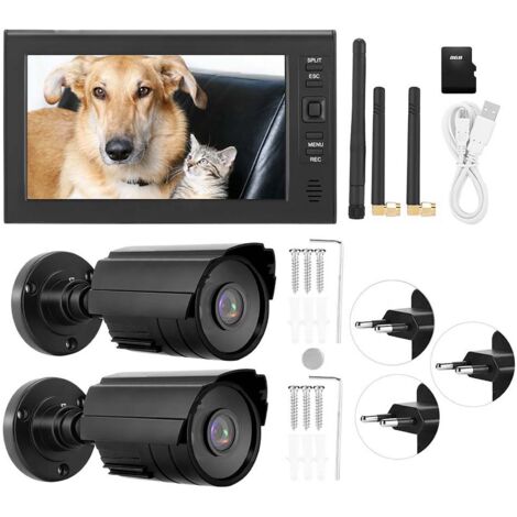 Jeffergarden – Système de surveillance sans fil 7 pouces LCD – 2 caméras infrarouges – Portée 20 mètres – Enregistrement sur carte mémoire 32 Go - FIL 4 CH