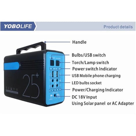 Jeffergarden Centrale électrique portable 12 V, générateur solaire, panneau solaire, alimentation mobile pour éclairage extérieur, chargement de téléphone portable, prise UE 100-240 V