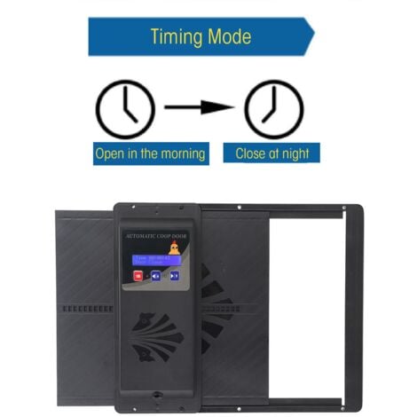 Jeffergarden Porte Poulailler Automatique Solaire pour Poulailler,avec minuterie affichage LED programmable 3 modes d'alimentation type ouvert horizontalement,noir