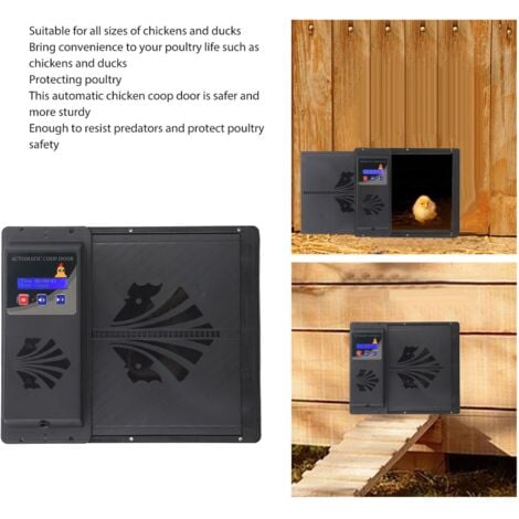 Jeffergarden Porte Poulailler Automatique Solaire pour Poulailler,avec minuterie affichage LED programmable 3 modes d'alimentation type ouvert horizontalement,noir
