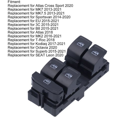 Jeffergarden Interrupteur de commande principal de fenêtre de porte 5G0 959 857 D noir de remplacement pour SEAT Leon 2020