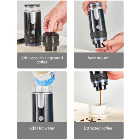 Jeffergarden Machine à café portable compatible avec les capsules de tasse K Café moulu Cafetière à main à commande manuelle pour le camping, la randonnée