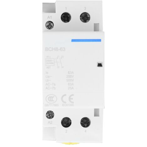Contacteur pour tableau électrique 2P 2NO 63A – Tension 24V/220V – Montage sur rail DIN 35mm – Durée de vie électrique 100 000 cycles