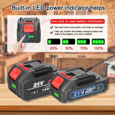 Batterie 21V 5000mAh + Chargeur + Adaptateur LED Pour Outils Sans Fil (Compatible BL1860B)