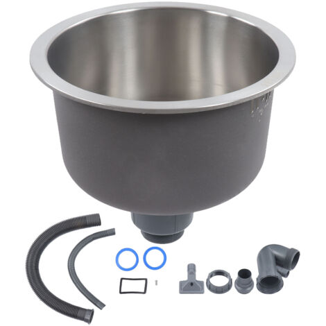 GARRYFIZH Évier Rond en Acier Inoxydable de 30 Cm, évier de Cuisine à Double Cuve avec Capacité Profonde, Tuyau et Accessoires Résistant aux éclaboussures, Petit évier de Camping-car pour Camping-car, (1/5)