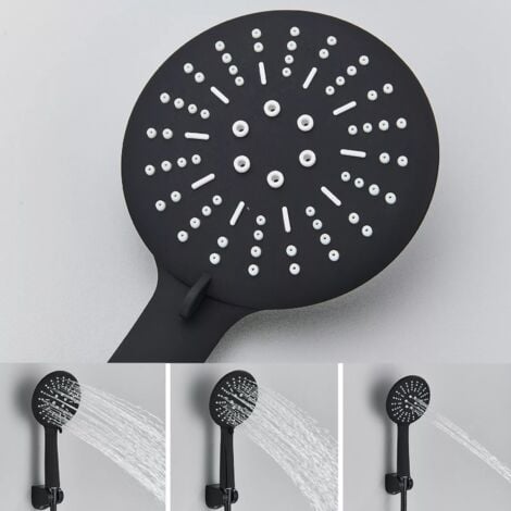 Noir Mitigeur de Baignoire thermostatique Cascade avec Douche à Main 3 Jets au Choix Robinet de Baignoire en Laiton avec Support Mural de Douchette pour Salle de Bains Zamery
