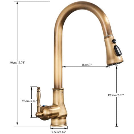 Mitigeur de Cuisine Rétro Evier Rabattable Fenêtre en Laiton Acier Inox 304 Robinet Cuisine avec Douchette Mitigeur Cuisine Douchette Extractible 3 Fonctions