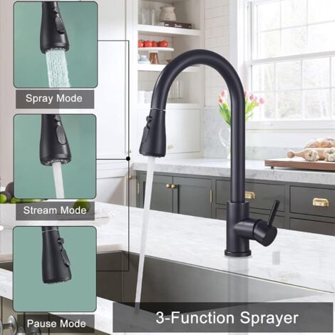 Robinet de Cuisine avec Douchette Extensible Noir Mitigeur Cuisine Rotatif à 360°avec 2 Modes de Pulvérisation Monocommande Mitigeur d'évier Froide et Chaud Disponible en Acier Inoxydable