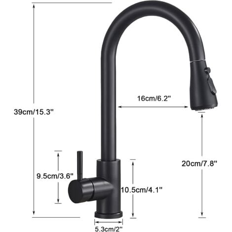 Robinet de Cuisine avec Douchette Extensible Noir Mitigeur Cuisine Rotatif à 360°avec 2 Modes de Pulvérisation Monocommande Mitigeur d'évier Froide et Chaud Disponible en Acier Inoxydable