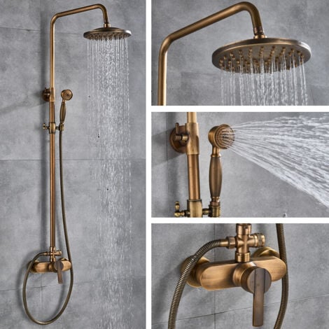 Colonne de Douche Rétro Vintage Système de Douche Or avec Douchette Ensemble de douche réglable en laiton Zamery