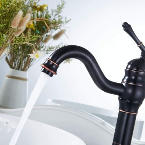 Mitigeur Lavabo Rétro,Robinet Salle Bain Noir Haut Peut pivoter à 360 °，RéTro Classique Robinet Salle de Bain Robinet Lavabo en Laiton Zamery
