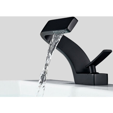 Zamery – Mitigeur de lavabo noir en laiton – Valve céramique – Arc bas – Poignée simple – Installation un trou/trois trous – Résistant à la corrosion