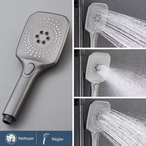 Colonne de Douche avec 4 Fonctions avec LCD Affichage Température d'Eau- Ensemble de Douche Montage Mural Système de Douche avec 29cm  19cm Tête de Douche, étagère,3 modes Douchette à Mains, Robinet d