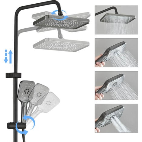 Colonne de Douche avec 4 Fonctions avec LCD Affichage Température d'Eau- Ensemble de Douche Montage Mural Système de Douche avec 29cm  19cm Tête de Douche, étagère,3 modes Douchette à Mains, Robinet d