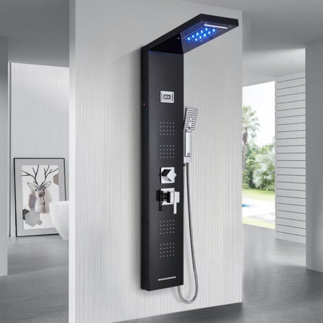 Led Colonne de Douche Hydromassage Noir Douche à Pluie Panneau Douche Système ​Douchette à Main Colonne Douche en LCD Affichage Température d'Eau