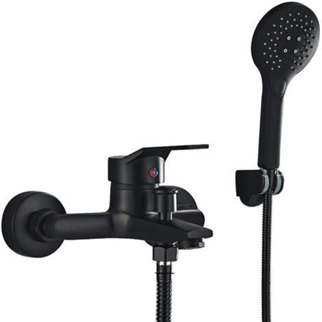 Zamery – Robinet de baignoire mitigeur noir laiton avec douchette 5 modes – Tuyau 1,5 m – Installation rapide – Salle de bains moderne