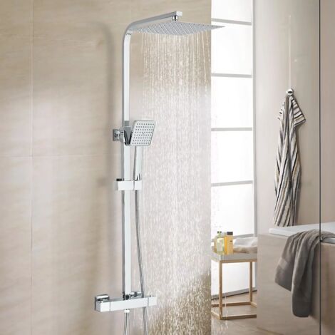 Zamery – Colonne de douche thermostatique en acier inoxydable – Pommeau carré 30 cm – Mitigeur mural 2 fonctions – Douche effet pluie – Garantie à vie