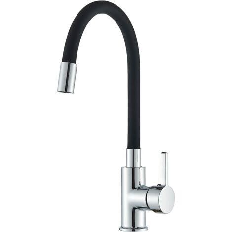 Mitigeur de Cuisine avec Bec Flexible, Robinet de Cuisine, Cuisine Mitigeur Flexible Rotative à 360°, Chrome, Noir
