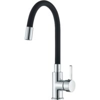 Mitigeur de Cuisine avec Bec Flexible, Robinet de Cuisine, Cuisine Mitigeur Flexible Rotative à 360°, Chrome, Noir