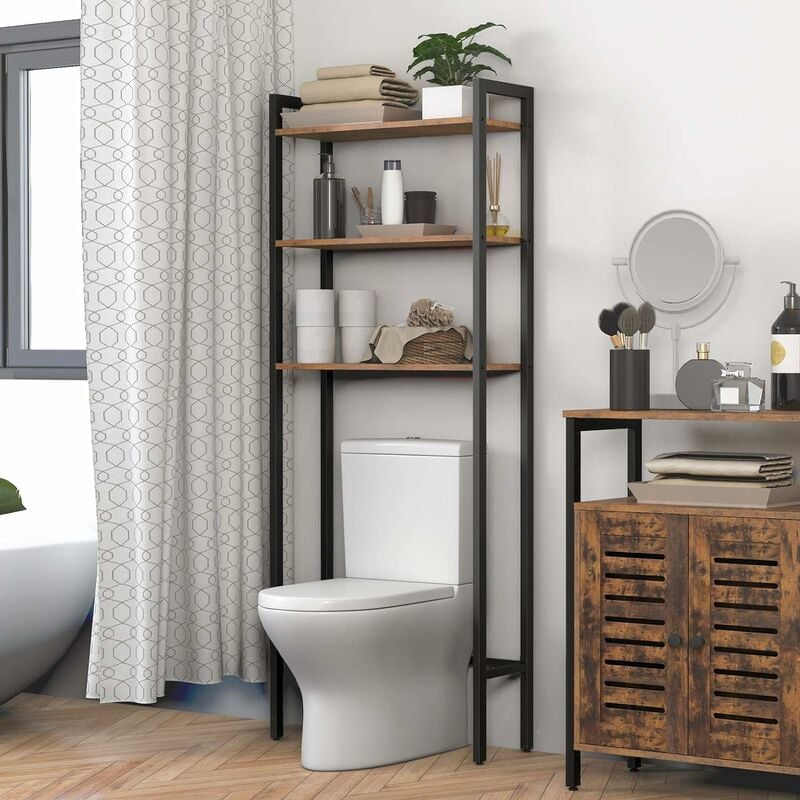 Etagère de salle de bain MARSA meuble de rangement au-dessus des toilettes  wc ou lave-linge avec 3 tablettes, en métal laqué blanc