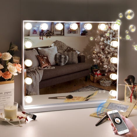 Miroir Maquillage Hollywood-18 Ampoules LED Tactile Grossissement 3x  Éclairage Blanc Froid/Chaud/Neutre - Costway